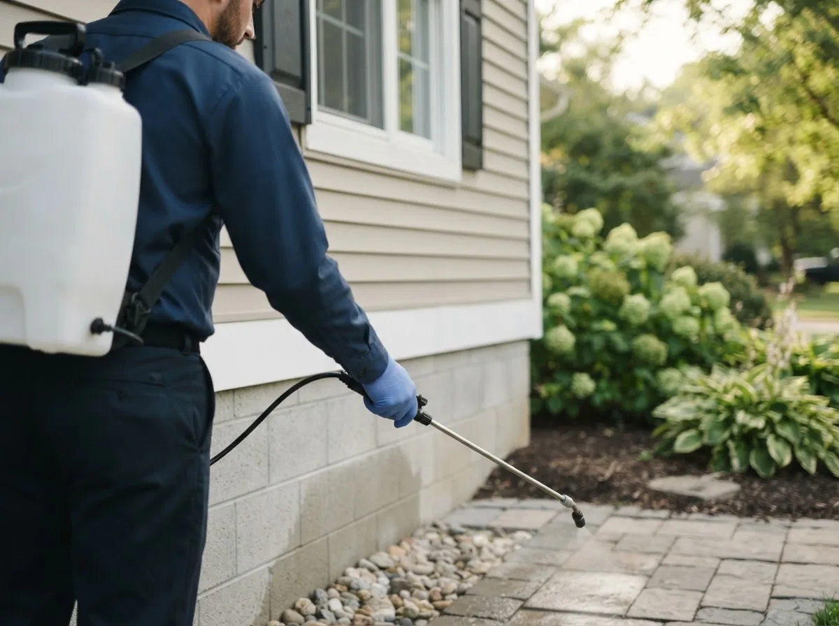 Pest control technician inspecting a home in Springbrook, WI